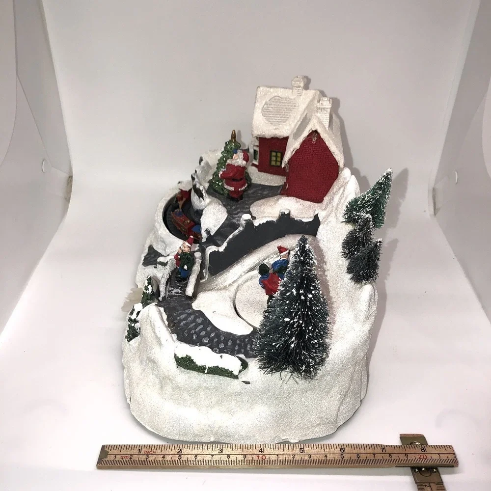 WORKING Holiday Christmas LED Fiber Optic Village Train Skaters Santa Bridge